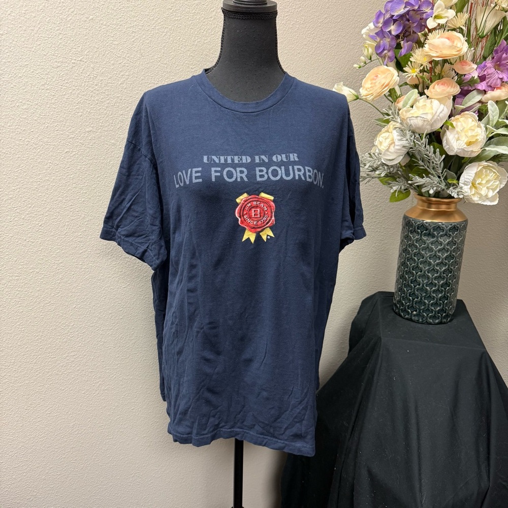 Jim Beam Bourbon XL Graphic Tee Navy Blue Whiskey Promo Shirt Distressed Flag